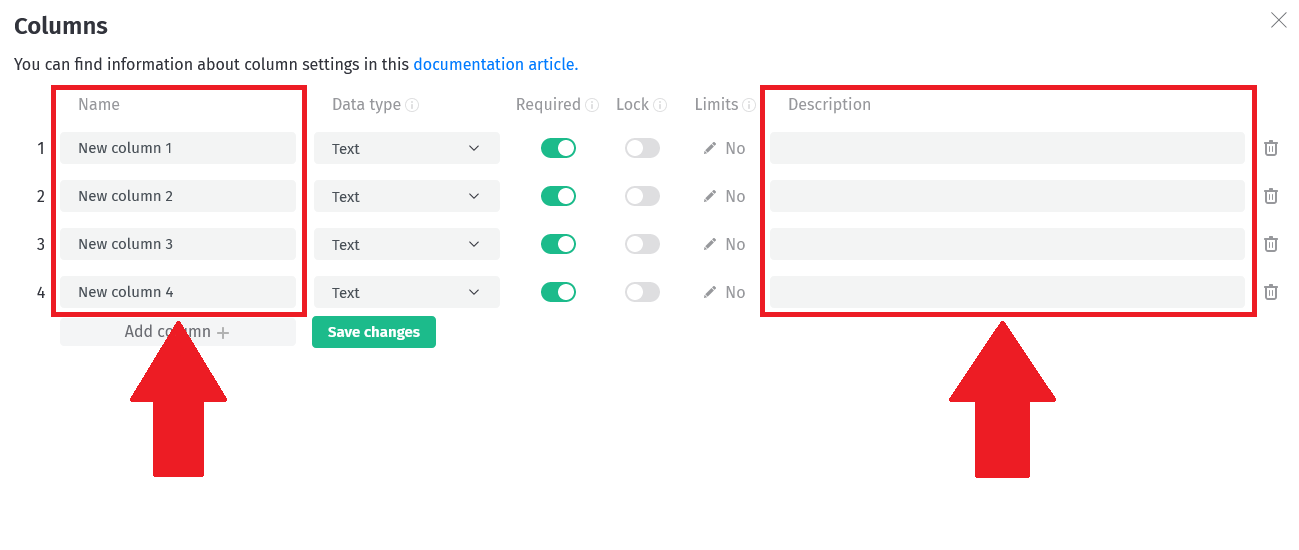 Column Settings Name Description img