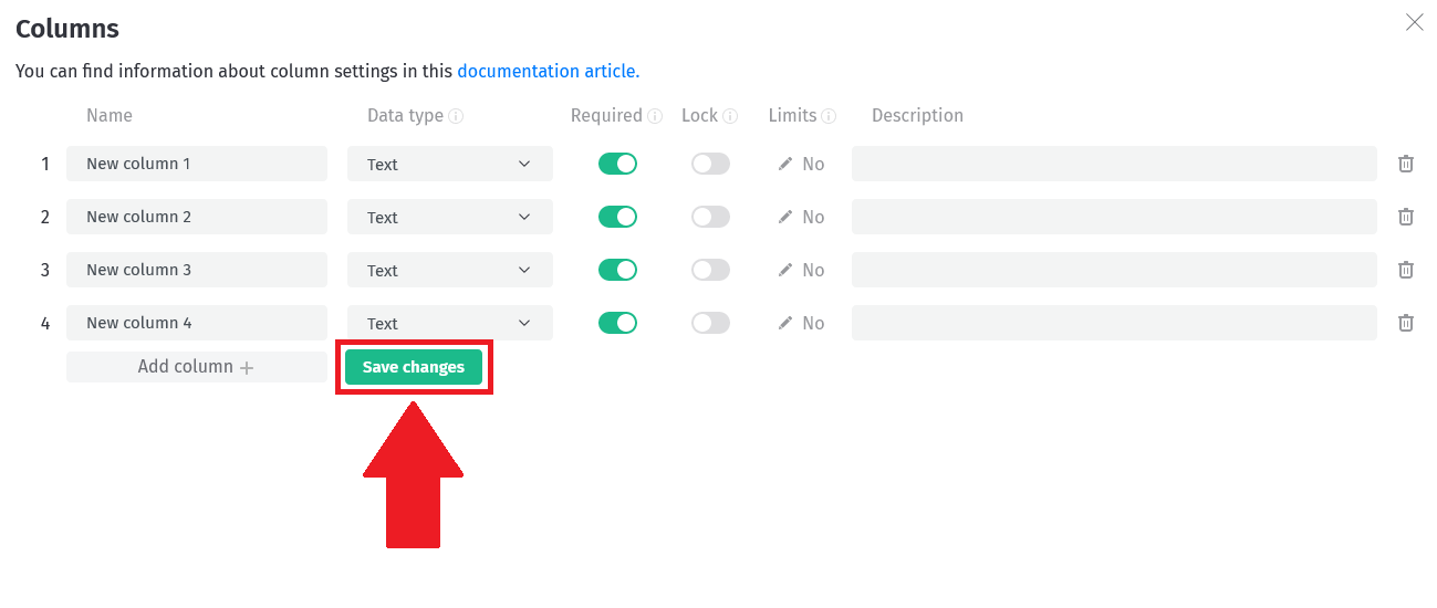 Column Settings Save Changes Button img