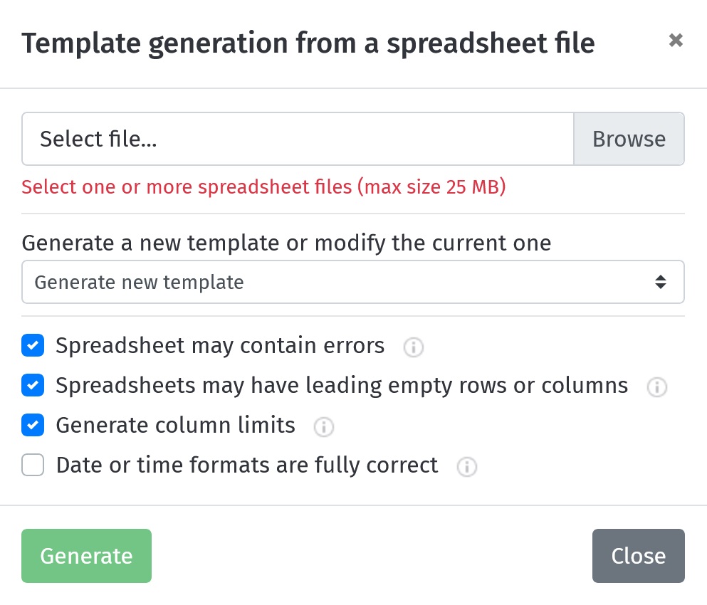 Template generation window